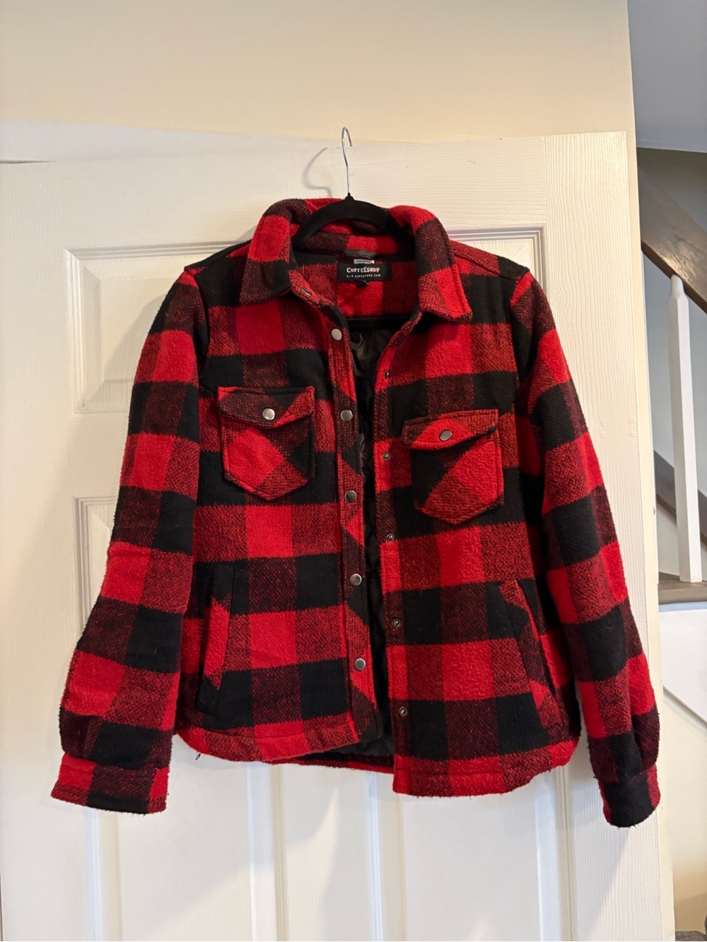 CoffeeShop Red & Black Plaid Shirt Jacket